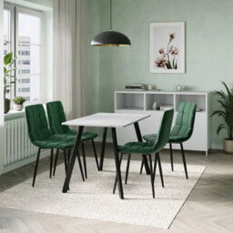 Urbn-Living Urbn Living 110Cm Dining Table & 4 Pcs Velvet Chairs Set Modern Metal Kitchen Furniture White Marbletable And Green Chair - thumbnail 2