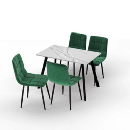 Urbn-Living Urbn Living 110Cm Dining Table & 4 Pcs Velvet Chairs Set Modern Metal Kitchen Furniture White Marbletable And Green Chair