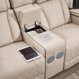 More4Homes Capri Electric Recliner 2 Seater Sofa (Beige) - Bluetooth Speakers, Wireless Charging, Air Leather, Led Lighting, Cupholders - thumbnail 5