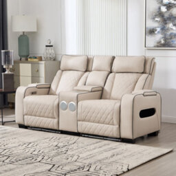 More4Homes Capri Electric Recliner 2 Seater Sofa (Beige) - Bluetooth Speakers, Wireless Charging, Air Leather, Led Lighting, Cupholders