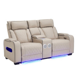 More4Homes Capri Electric Recliner 2 Seater Sofa (Beige) - Bluetooth Speakers, Wireless Charging, Air Leather, Led Lighting, Cupholders - thumbnail 2