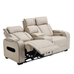 More4Homes Capri Electric Recliner 2 Seater Sofa (Beige) - Bluetooth Speakers, Wireless Charging, Air Leather, Led Lighting, Cupholders - thumbnail 3