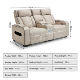 More4Homes Capri Electric Recliner 2 Seater Sofa (Beige) - Bluetooth Speakers, Wireless Charging, Air Leather, Led Lighting, Cupholders - thumbnail 9