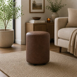 Chestnut Brown Italian Leather Round Stool  Handmade Uk By Footstools Direct - thumbnail 1