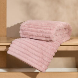 OHS Faux Fur Ribbed Fleece Throw Over Bed Blanket Supersoft, Blush - 125 X 150Cm - thumbnail 3