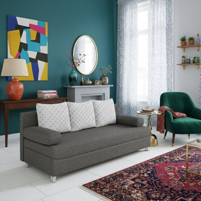 Dover 3 Seater Sofa Bed With Dl Mechanism Bedding Storage 192 Cm Wide Modern Sofa For The Living Room Grey And Printed Cushions - image 1