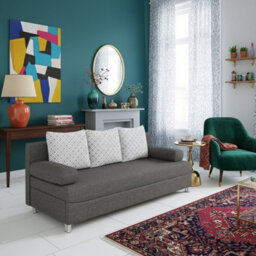 Dover 3 Seater Sofa Bed With Dl Mechanism Bedding Storage 192 Cm Wide Modern Sofa For The Living Room Grey And Printed Cushions - thumbnail 1