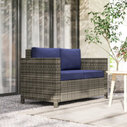 Outsunny Rattan Wicker 2-Seat Sofa Loveseat Padded Garden Furniture Blue
