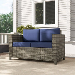 Outsunny Rattan Wicker 2-Seat Sofa Loveseat Padded Garden Furniture Blue - thumbnail 7