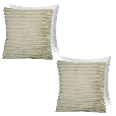 OHS 2 Pack Faux Fur Thick Rib Filled Cushion Covers, Sage - 45 X 45Cm - image 1
