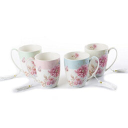 London Boutique Tea Coffee Cup Mug Set 4 Ceramic Porcelain Bird Rose Butterfly Shabby Chic Design In Gift Box 330Ml (1 Set) - thumbnail 5