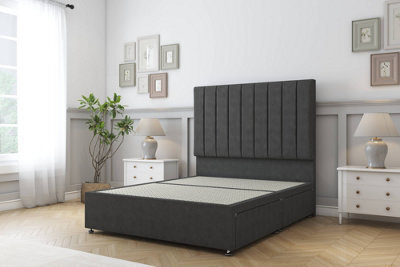 "Sloomy Kansas Graphite Dumfries Divan Bed Base 2 Drawers Same Side With 54"" Floor Standing Headboard 2'6 Small Single" - image 1