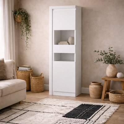 Wyld Haus Hjorring White Tall Narrow Display Cabinet With Led Lights 1981mm H X 598mm W X 420mm D - image 1