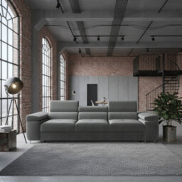 Torezio Three Seater Sofa With Adjustable Headrests For Living Room Chipboard Frame Metal Legs 263X102X70-90Cm Grey - thumbnail 1