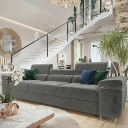 Torezio Three Seater Sofa With Adjustable Headrests For Living Room Chipboard Frame Metal Legs 263X102X70-90Cm Grey - thumbnail 2