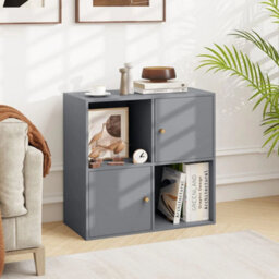 4-Cube Bookcase 3-Tier Bookshelf Storage Organizer W/2 Cabinets-Grey - thumbnail 6