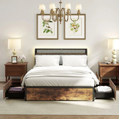 Double Industrial Metal Platform Bed With Headboard & 4 Storage Drawers - image 1