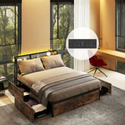 Double Industrial Metal Platform Bed With Headboard & 4 Storage Drawers - thumbnail 3