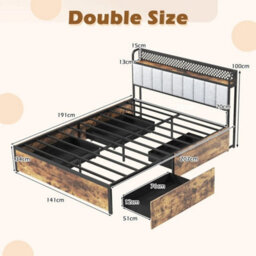 Double Industrial Metal Platform Bed With Headboard & 4 Storage Drawers - thumbnail 2