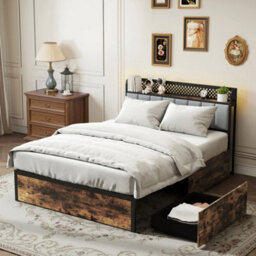Double Industrial Metal Platform Bed With Headboard & 4 Storage Drawers - thumbnail 5