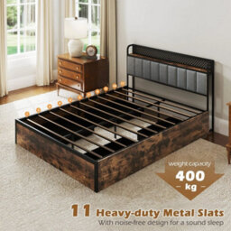 Double Industrial Metal Platform Bed With Headboard & 4 Storage Drawers - thumbnail 4