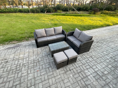 Fimous 7 Seater Rattan Wicker Garden Furniture Patio Conservatory Sofa Set With Coffee Table 2 Small Footstools - image 1
