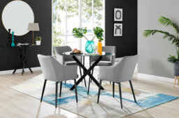 Furniturebox Uk Novara Black Leg Round Glass Dining Table & 4 Grey Calla Black Leg Chairs - thumbnail 1