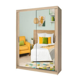 Ie Milan Sliding Mirror Door Wardrobe With Drawers & Shelves - Modern Bedroom Wardrobe, Oak,  (150 Cm X 216Cm ) - thumbnail 1