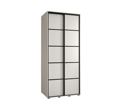 Arte Cannes Iv Modern White Sliding Door Wardrobe 1200mm H2050mm D600mm With Black Steel Handles And Decorative Strips - image 1