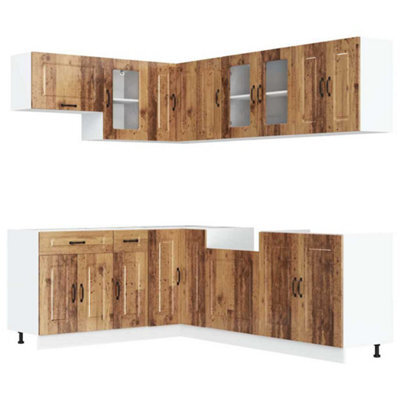 Berkfield Elegant 11 Piece Kitchen Cabinet Set Kalmar Old Wood Engineered Wood