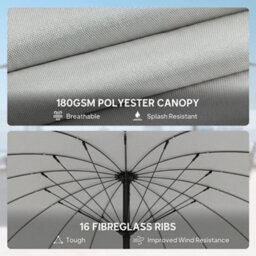 Outsunny 2M Shanghai Garden Parasol Umbrella, Outdoor Sun Shade, Light Grey - thumbnail 5