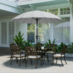 Outsunny 2M Shanghai Garden Parasol Umbrella, Outdoor Sun Shade, Light Grey - thumbnail 8