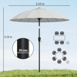 Outsunny 2M Shanghai Garden Parasol Umbrella, Outdoor Sun Shade, Light Grey - thumbnail 3