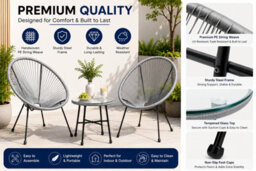 Shopnbits 3 Piece Acapulco Egg Chair Bistro Set Grey Outdoor Garden Furniture Set With Glass Coffee Table Patio Balcony Conservato - thumbnail 5