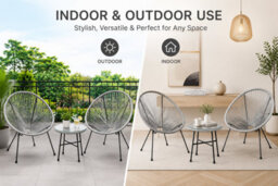 Shopnbits 3 Piece Acapulco Egg Chair Bistro Set Grey Outdoor Garden Furniture Set With Glass Coffee Table Patio Balcony Conservato - thumbnail 3