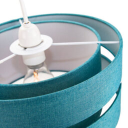 Happy Homewares Contemporary Quality Teal Linen Fabric Triple Tier Ceiling Pendant Light Shade - thumbnail 3