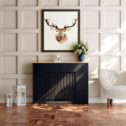 Radilux Radiator Cover Black Modern Vertical Slat Storage Drawers Cabinet Mdf 1280mm - thumbnail 2