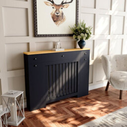 Radilux Radiator Cover Black Modern Vertical Slat Storage Drawers Cabinet Mdf 1280mm - thumbnail 3