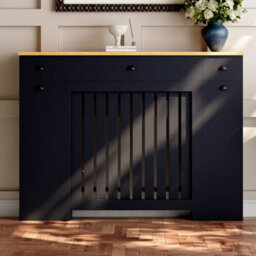 Radilux Radiator Cover Black Modern Vertical Slat Storage Drawers Cabinet Mdf 1280mm - thumbnail 1