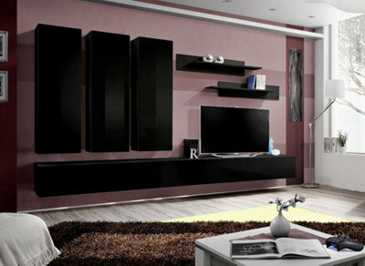 Arte Fly E1 Black Gloss Entertainment Unit 320Cm - Statement Wide Media Wall For Tvs Up To 75 Inch - image 1