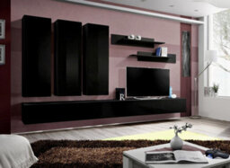 Arte Fly E1 Black Gloss Entertainment Unit 320Cm - Statement Wide Media Wall For Tvs Up To 75 Inch