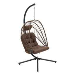 Brown -Four Claws Stand Rattan Swing Egg Chair Garden Hanging Indoor Outdoor Patio Hammock With Cushion - thumbnail 3