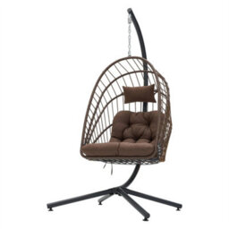Brown -Four Claws Stand Rattan Swing Egg Chair Garden Hanging Indoor Outdoor Patio Hammock With Cushion