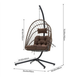 Brown -Four Claws Stand Rattan Swing Egg Chair Garden Hanging Indoor Outdoor Patio Hammock With Cushion - thumbnail 2