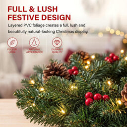 Vivo Technologies 45Cm Pre-Lit Christmas Wreath With 35 Warm Led Lights Pine Cones & Red Berries - thumbnail 4