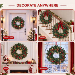 Vivo Technologies 45Cm Pre-Lit Christmas Wreath With 35 Warm Led Lights Pine Cones & Red Berries - thumbnail 7