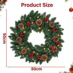 Vivo Technologies 45Cm Pre-Lit Christmas Wreath With 35 Warm Led Lights Pine Cones & Red Berries - thumbnail 3