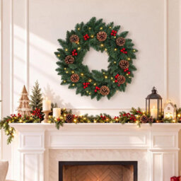 Vivo Technologies 45Cm Pre-Lit Christmas Wreath With 35 Warm Led Lights Pine Cones & Red Berries - thumbnail 2