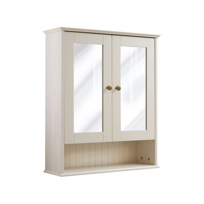 Homestylestore 650 X 750mm Antique White Wall Mounted Mirrored Door Bathroom Cabinet And Aged Gold Round Handles - image 1