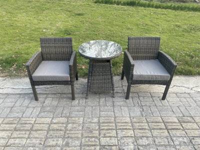 Fimous Wicker Pe Outdoor Rattan Garden Furniture Arm Chair And Table Dining Sets 2 Seater Small Round Table Dark Grey Mixed - image 1